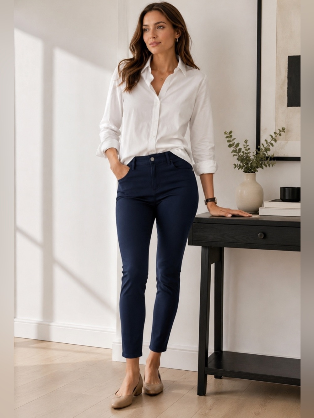 NWT Ponte Knit Pants Navy Stretch Slim Ankle